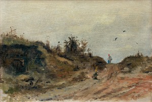 Brandt Józef, PEJZAŻ Z WĘDRUJĄCĄ KOBIETĄ, OK. 1870