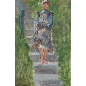 Malczewski Jacek, DZIEWCZYNA NA SCHODACH. MODELKA W OGRODZIE, 1907