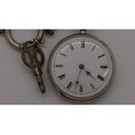 męski zegarek kieszonkowy w srebrnej kopercie z kluczykiem i dewizką