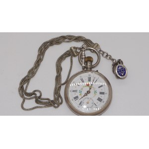 męski zegarek kieszonkowy w srebrnej kopercie z dewizką