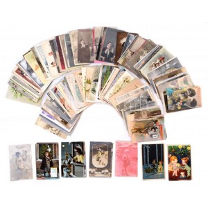 Kb. 200 db RÉGI üdvözlő motívum képeslap hagyatékból: sok grafikus, újévi, karácsonyi, életképek, lithok / Cca. 200 pre...