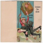 3 db RÉGI humoros litho kinyitható képeslap / 3 pre-1945 humorous litho folding postcards