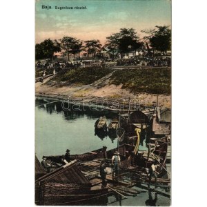 1914 Baja, Sugovica részlet halászokkal, piac a parton. Wurmfeld Gyula