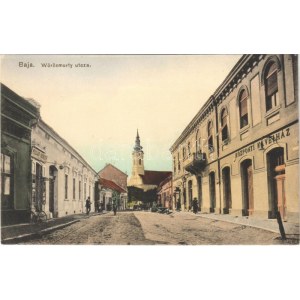 1918 Baja, Vörösmarty utca, Központi kávéház, Polgár Nándor fodrász, üzletek