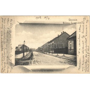 1902 Balassagyarmat, Balassa-Gyarmat; Otthon telep és indóház, vasútállomás, Renk Ernő üzlete télen...