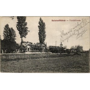 1913 Balatonföldvár, vasútállomás, gőzmozdony, vonat. Gerendás Gyula kiadása