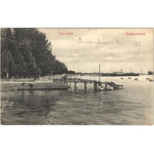 1908 Balatonfüred, Part részlet, BAROSS gőzös a kikötőben, gőzhajó, csónakok. Grüner Simon kiadása (EB...
