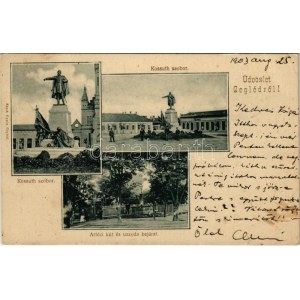 1903 Cegléd, Kossuth szobor, Artézi kút és uszoda bejárata, Füle Pál üzlete. Sárik Gyula kiadása (EK...