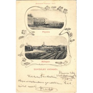 1905 Győr, Főposta, Rába part iparvasúttal. Rembrandt fényirda, Art Nouveau (EK)
