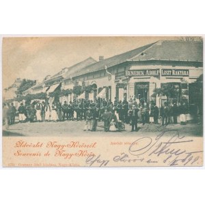 1899 (Vorläufer) Nagykőrös, Nagy-Kőrös; Benedek Adolf liszt raktár üzlete, Aszfalt séta tér. Geszner Jenő kiadása (EK...