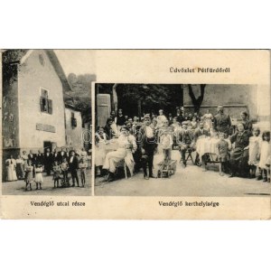 1917 Pétfürdő, Hollós Vilmos fürdő vendéglő utcai része és kerthelyiség. Hollós Vilmos saját kiadása...