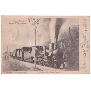 1903 Piliscsaba, Pilis-csabai tábori állomás, vasútállomás, gőzmozdony