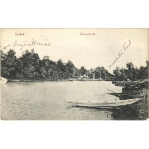 1912 Siófok, Sió részlet, hajóállomás, vasúti híd, csónakok. Sámuel Adolf kiadása (EK)
