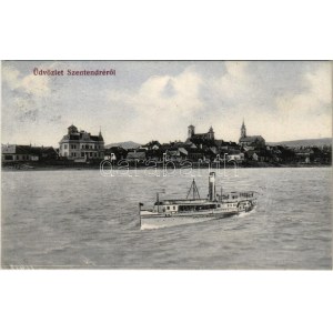 1913 Szentendre, Dunapart, gőzhajó. Pálffy János kiadása