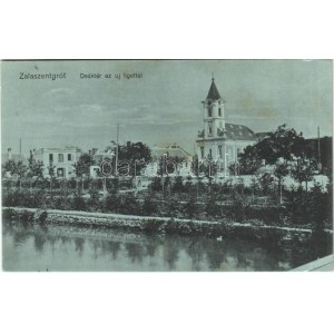 1919 Zalaszentgrót, Deák tér az új ligettel, fényképészeti műterem, Római katolikus templom...