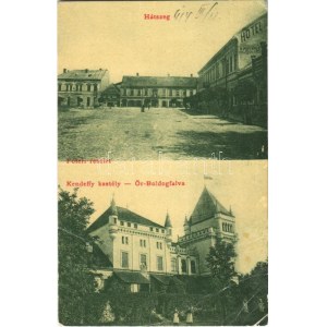 1914 Hátszeg, Hateg; Fő tér, Kendeffy kastély Őrboldogfalván, szálloda, B. Popovits üzlete. Mester János kiadása, W.L. ...