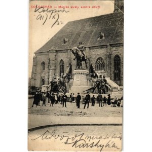 1917 Kolozsvár, Cluj; Mátyás király szobor délről. Lepage Lajos kiadása / statue of Matthias Corvinus (EK...