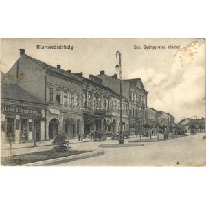 1912 Marosvásárhely, Targu Mures; Szt. György utca részlete, Nagy Sándor gyógyszertára...