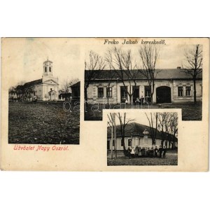 1915 Nagyősz, Nagy Ősz, Triebswetter, Tomnatic; Római katolikus templom, üzlet, Tuttenuy Ferenc (?) szobor / church...