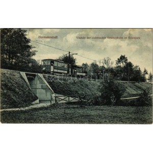 1912 Nagyszeben, Hermannstadt, Sibiu; Viadukt der elektrischen Strassenbahn im Erlenpark ...
