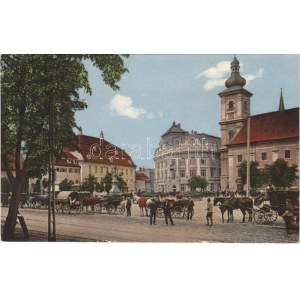 1912 Nagyszeben, Hermannstadt, Sibiu; tér, lovaskocsik. Karl Graef / Grosser Ring / square, horse carts (EK...