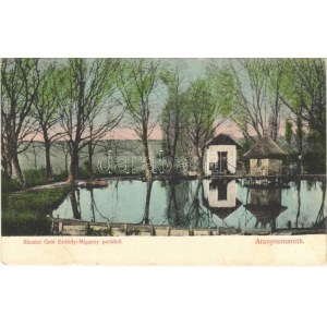 1913 Aranyosmarót, Zlaté Moravce; Gróf Erdődy-Migazzy kastély park, tó. Brunczlik I. kiadása / castle park with lake ...