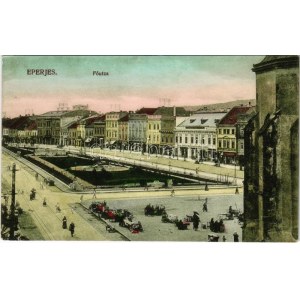 Eperjes, Presov; Fő utca, piac. Divald Károly fia / main street, market