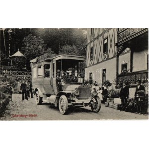 1912 Feketehegyfürdő, Merény, Nálepkovo; Autóbusz megállóhely / autobus station