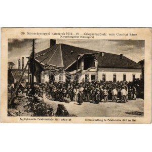 1915 Felsővízköz, Felső-Szvidnyik, Svidník; 39. Sárosvármegyei harcterek 1914-15., segélykiosztás a téren, épületromok ...