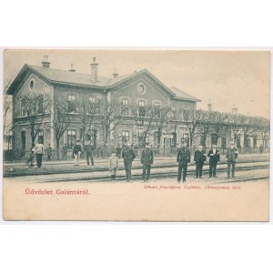 1901 Galánta, vasútállomás vasutasokkal. Kővári fényképész ...
