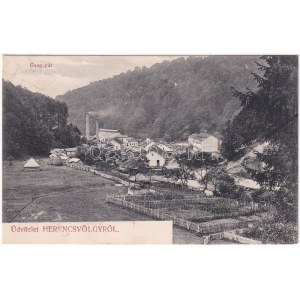 1909 Herencsvölgy, Hrinová; Üveggyár. Özv. Garass Jánosné kiadása / glass factory (Rb)