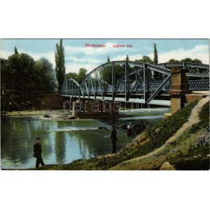 Homonna, Humenné; Labord híd, mosónő. Hossza Gyula kiadása / Laborec river, bridge, washerwoman