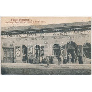 1910 Beregszász, Beregovo, Berehove; Auer Károly fűszer, csemege, vászon és divat áruháza, Clayton és Shuttleworth Ltd...