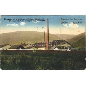 1916 Szolyva, Svalava, Svaljava, Szvaljava, Svaliava; Új gyártelep háttérben a Kárpátokkal / new factory plant (EK...