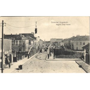 1911 Ungvár, Uzshorod, Uzhhorod, Uzhorod; Nagyhíd utca, üzletek / street, bridge, shops (kis szakadás / small tear...