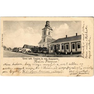 1907 Visk, Vyshkovo (Máramaros); Római katolikus templom, gyógyszertár. Katz Herm. kiadása / Roman Catholic church...