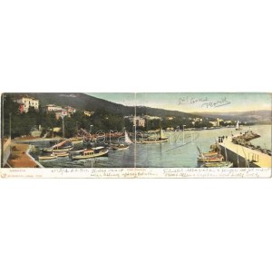 1904 Abbazia, Opatija; Kikötő. Két részes kihajtható panorámalap / port. 2-tiled folding panoramcard (Rb...