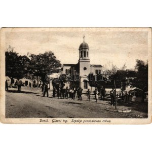 1928 Drnis, Dernis; Glavni trg, Srpska pravoslavna crkva / Fő tér, szerb görögkeleti templom / main square...