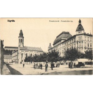Zagreb, Zágráb; Preradovis tér, piac, utcai árusok. Vasúti levelezőlapárusítás 36. 1918 / Preradovicev trg / square...
