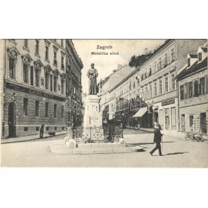 Zagreb, Zágráb; Mesnicka ulica, Kavana Streljana / street, shop, cafe / utca, szobor, Gjuro Matic üzlete...