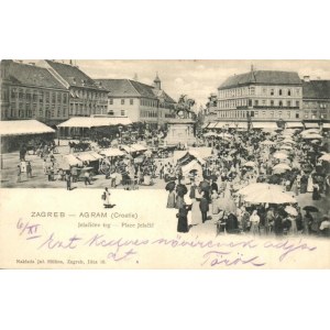 Zagreb, Agram; Jelacicev trg / square with market and vendors