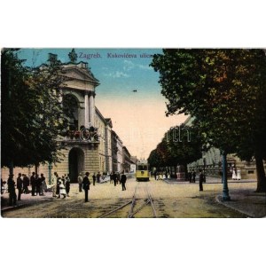 1913 Zágráb, Zagreb; Kukoviceva ulica / street view with tram, Vranyczany Palace (EK)