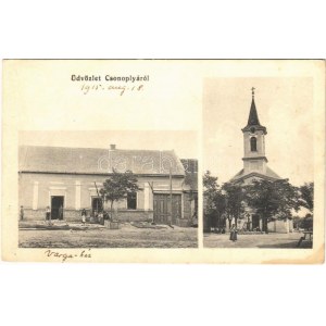 1915 Csonoplya, Tschonopel, Conoplja; Varga ház, templom / shop, church (fl)