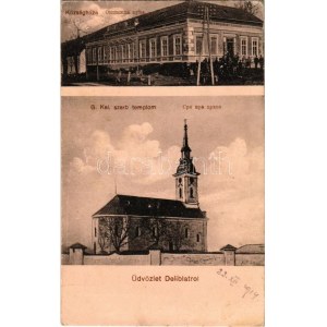 1914 Deliblát, Deliblato; Községháza, Görögkeleti szerb templom / town hall...