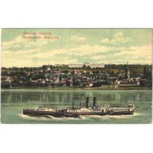 Kamanc, Kamenitz, Sremska Kamenica (Újvidék, Novi Sad); látkép, SOPHIE gőzhajó / general view, steamship (fl...