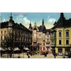 1917 Klagenfurt, Obstplatz, Wiener Bank Verein / market square, bank, shops