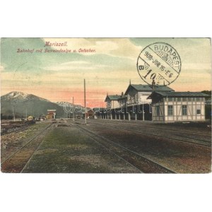 1908 Mariazell, Bahnhof mit Gemeindealpe u. Oetscher / railway station (Rb)