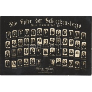 1927 Wien, Vienna, Bécs; Die Opfer der Schreckenstage. Wilhelm Müller Fotograf (Wiener Justizpalastbrand) ...