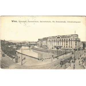 1936 Wien, Vienna, Bécs II. Dianabad, Marienbrücke, Salztorbrücke, Ob. Donaustrasse, Lilienbrunngasse, Hotel, Kaffee ...