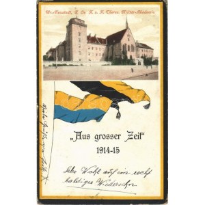 1916 Wiener Neustadt, K.u.k. Theres. Militär-Akademie, Aus grosser Zeit 1914-15 / military academy. Art Nouveau flags ...